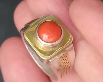 Bague corail, bague corail rouge, bagues corail, bague en argent, bague avec pierres précieuses, bague pour homme, bijoux en argent sterling, bague de fiançailles, cadeau pour lui