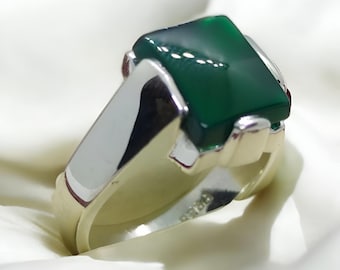 Anillo de ágata verde: piedra Aqeeq yemení minimalista de plata de ley 925