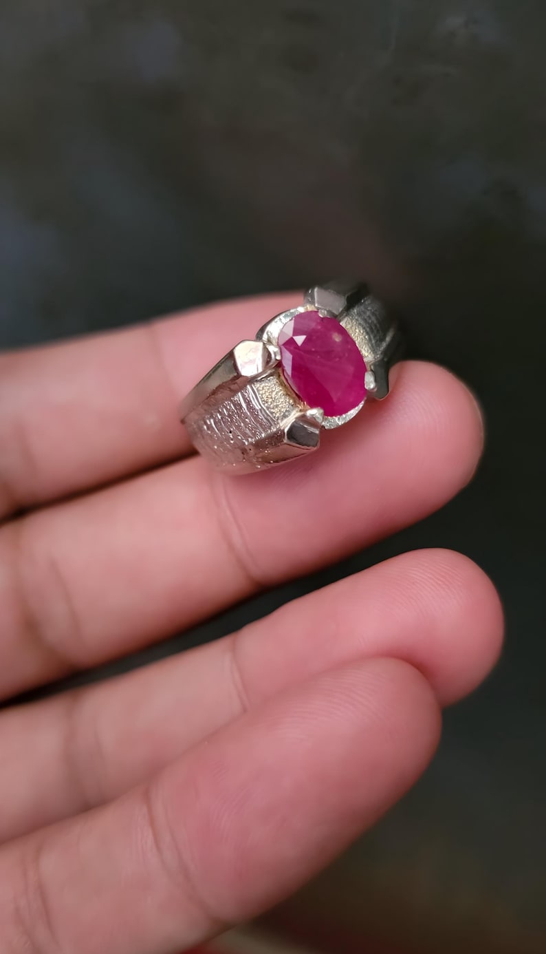 Ruby ring, Red Mens ruby ring, Silver ring, Ruby Gemstone ring, Engagement ring, Natural ruby ring, Anniversary gift for him, Mens rings