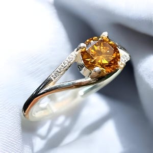 Engraved 925 Silver Ring with Gold Color Moissanite Stone