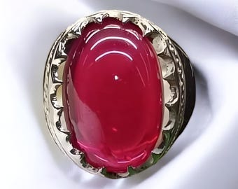 Deep Red Ruby Sterling Silver Ring - Oval Gemstone