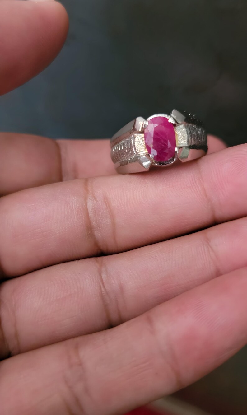 Ruby ring, Red Mens ruby ring, Silver ring, Ruby Gemstone ring, Engagement ring, Natural ruby ring, Anniversary gift for him, Mens rings