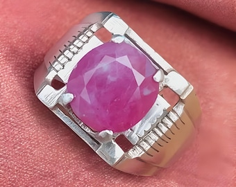 Handgefertigter Herren-Rubin-Ring: Natürlicher 925 Sterling Silber Yaqoot-Stein