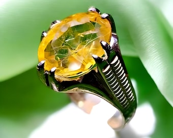 男性用ハンドメイドイエロートパーズリング：925スターリングシルバー