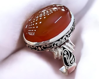Bague aqeeq yéménite gravée pour homme : argent sterling 925 agate