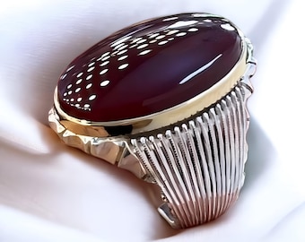男性用ハンドメイド天然アキーク リング | 男性用瑪瑙リング | アキーク リング | ブラウン アキーク リング | イエメン アキーク | アキーク結婚指輪 | 瑪瑙石 |