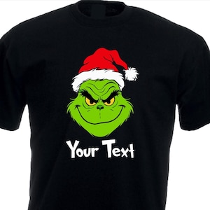 Personalized Grinch Face Christmas T-shirt, Family Matching Holiday Custom Unisex Tee