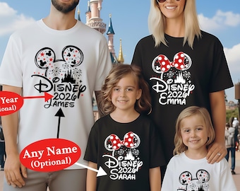 Personalised Disney 2026 Family Vacation Shirt, Matching Disney Shirts with Name Mickey Minnie Tee, Disney Trip Custom Unisex Tee for Family
