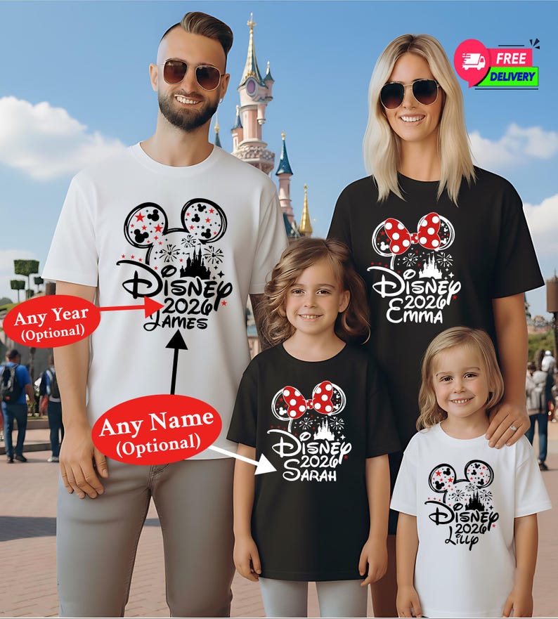 Personalised Disney 2026 Family Vacation Shirt, Matching Disney Shirts with Name Mickey Minnie Tee, Disney Trip Custom Unisex Tee for Family