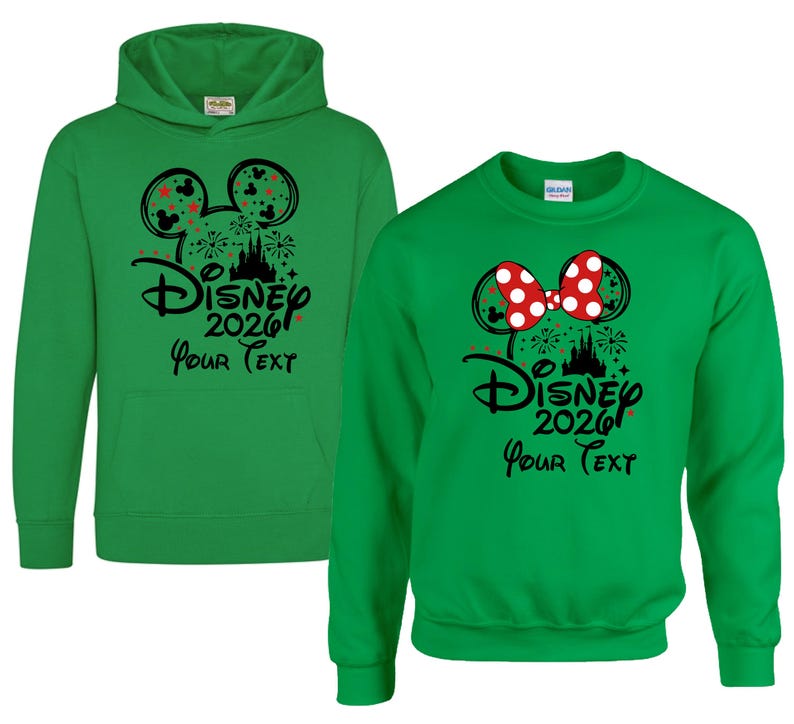 Disney 2026 Hoodie or Sweatshirt, Personalized Your Text Disney Trip Sweater, Mickey Minnie Matching Family Vacation Castle Fireworks 2026 Apparel