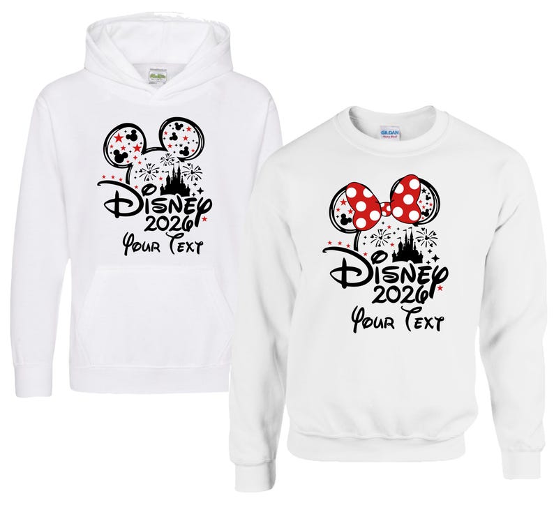 Disney 2026 Hoodie or Sweatshirt, Personalized Your Text Disney Trip Sweater, Mickey Minnie Matching Family Vacation Castle Fireworks 2026 Apparel
