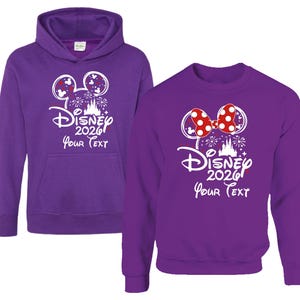 Disney 2026 Hoodie or Sweatshirt, Personalized Your Text Disney Trip Sweater, Mickey Minnie Matching Family Vacation Castle Fireworks 2026 Apparel