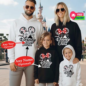 Disney 2026 Hoodie or Sweatshirt, Personalized Your Text Disney Trip Sweater, Mickey Minnie Matching Family Vacation Castle Fireworks 2026 Apparel