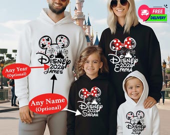 Personalised Disney 2026 Hoodie Sweatshirt Disneyland Paris Jumper Disney Vacation hoodie Family Vacation Matching Unisex Adult Kids Top