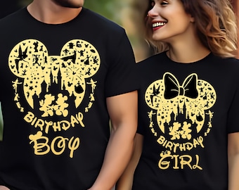 Matching Disney Birthday Boy Girl Shirt, Mickey Minnie Birthday Family Trip Tee Disneyland Birthday Outfit Custom Unisex Kids Adults Tee Top