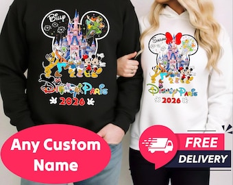 Personalised Disneyland Paris 2026 family Vacation Hoodie Jumper, Matching Disney Sweatshirts, Custom Mickey Minnie Unisex Adult Kids Top