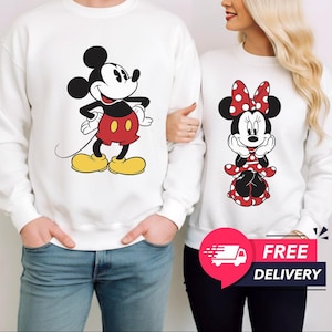 Sudadera con capucha y sudadera a juego para parejas de Disney, jersey de pareja de Disney, sudadera con capucha de pareja de Disney Mickey Minnie Mouse, jerseys unisex para adultos y niños