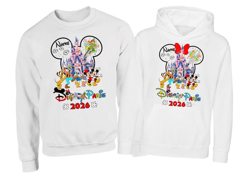 Personalised Disneyland Paris 2026 family Vacation Hoodie Jumper, Matching Disney Sweatshirts, Custom Mickey Minnie Unisex Adult Kids Top
