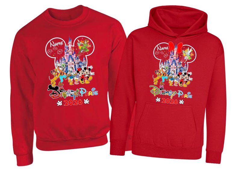 Personalised Disneyland Paris 2026 family Vacation Hoodie Jumper, Matching Disney Sweatshirts, Custom Mickey Minnie Unisex Adult Kids Top