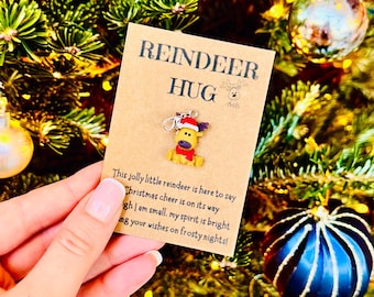 Reindeer Pocket Hug - Festive Charm, Stocking Fillers, Clip Charm, Magical Token, Secret Santa Gift