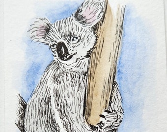 ACEO  "Koala" Print of Original Watercolor and Ink