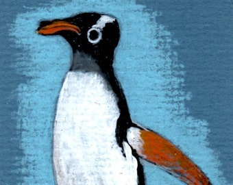ACEO Print of original colored pencil and acrylic "Gentoo Penguin"