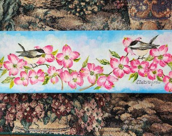 Chickadees in Dogwood Acrylic painting