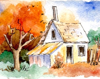 ACEO Print of original watercolor "In the Woods."