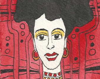 ACEO "Miss Louisa" stampa di acquerello originale e carta d'arte inchiostro