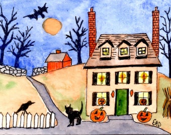 ACEO Print of Original watercolor "Halloween" by Elizabeth