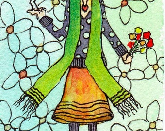ACEO Farewell Friend  Print of original watercolor & ink painting