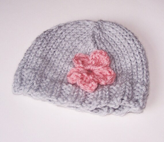Items similar to Knit Beanie with a cute small flower newborn on Etsy