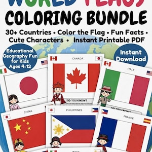 Flags of the World I 30 Pages Coloring Bundle I PDF Digital