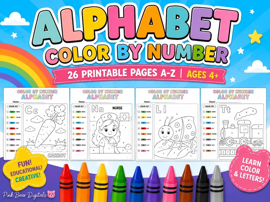 Alphabet Color by Number Printable Worksheets A-Z | 26 Preschool ...
