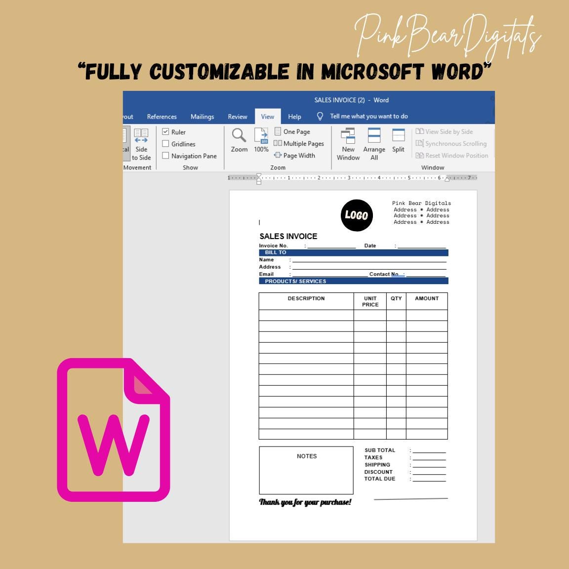 Invoice Template Pdf/google Docs/word. Business Invoice. Invoice Word ...