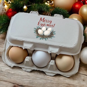 Christmas Vintage Egg Carton Stickers, Merry Eggs-mas Egg Carton Labels, Egg Carton Label Rolls, Farm Fresh Eggs Sticker Sheets, Chickens