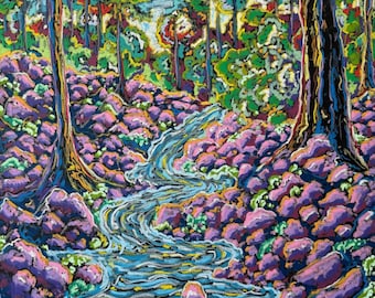 El bosque - Impresión giclée de alta calidad, arte de pared, póster, pastel al óleo, colorido, original, pop, obra de arte