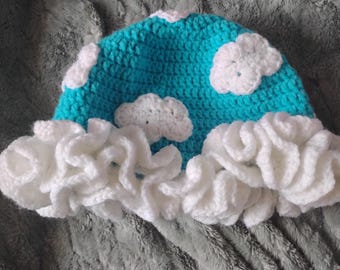 Cloudy Skies Ruffle Hat, Handmade Crochet Teen/Adult Bucket Hat, Cozy Comfort