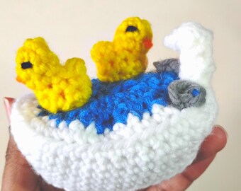 Mini Crochet Ducks In Bathtub [Amigurumi][Duck][Physical plushie][Plushie]