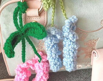 Crochet Lavender Keychains / Two hanging flowers [Keychain and Bagcharm]
