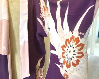 Raro e impresionante kimono japonés antiguo/vintage de seda crepé pesada de la década de 1920/1930.