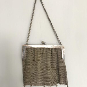 Antike deutsche Silber Chatelaine Kette Maille Netz Geldbörse. Um 1910.