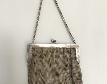 Antique German silver Chatelaine chain maille mesh purse. Circa 1910.