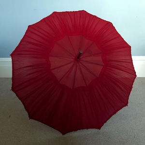Very rare and beautiful antique/vintage c. 30s/20s red silk chiffon parasol.