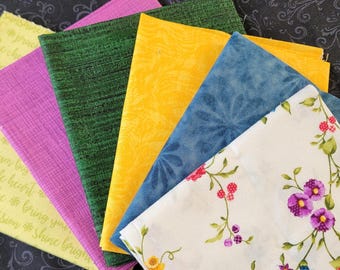Flower fat quarter bundle, 6 fabrics, bright spring coordinating fabrics