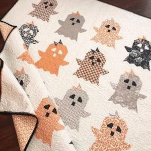 Boe! Quiltpatroon van The Pattern Basket, 55 x 65-inch quilt, schattig spookquiltpatroon, spoken met strikken Halloween spookachtig quiltpatroon
