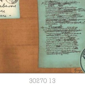 Op de afbeelding: Een oud document met handgeschreven tekst en stempels. Het papier heeft een lichtblauwe tint met bruine randen. De tekst is in zwarte inkt, wat duidt op een historisch artefact. Het nummer "30270 13" staat onderaan afgedrukt.