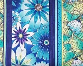 Moonlit Sonata stripe border floral cotton fabric, 1-1/2 yards left