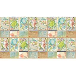 Mermaid Days Just Keep Swimming Panel by Cori Dantini for Blend fabrics, 1 panel left, item 112.115.02.1, aqua ocean sea animals fabric