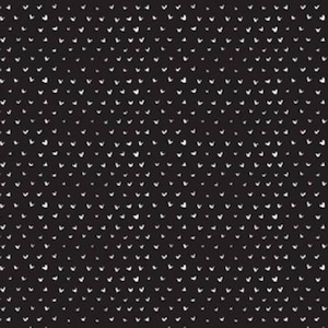 Raven Hearts on Black by Dear Stella fabrics, 8 yards left, item ST-WG301BLK, small white hearts on black background, stripes hearts fabric